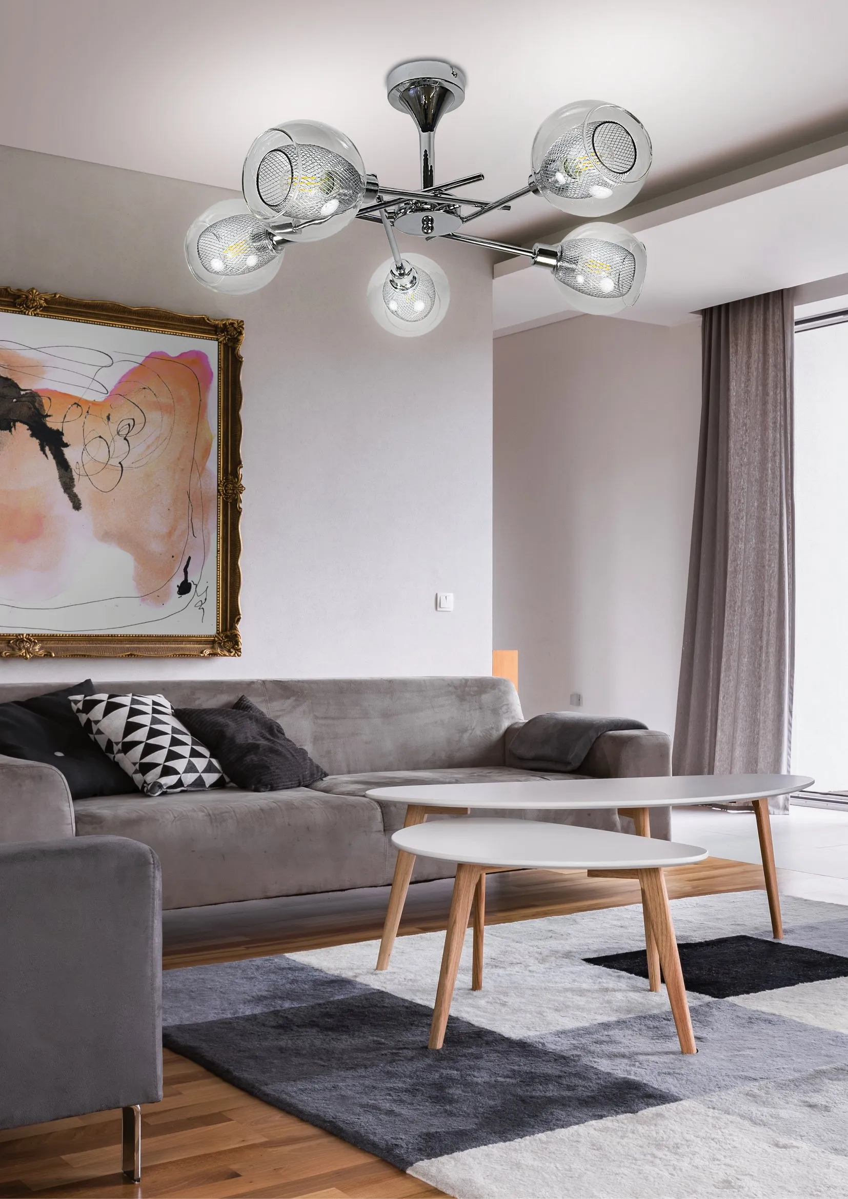 OZZO LAMPA WISZĄCA 5X40W E14 CHROM KLOSZ BEZBARWNY - obrazek 2