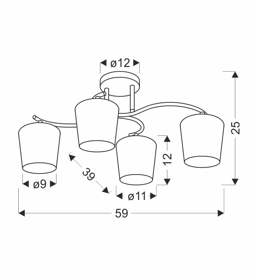 ESNYR LAMPA SUFITOWA CHROMOWY+CZARNY 4X40 E27 KLOSZ BIAŁY - obrazek 3