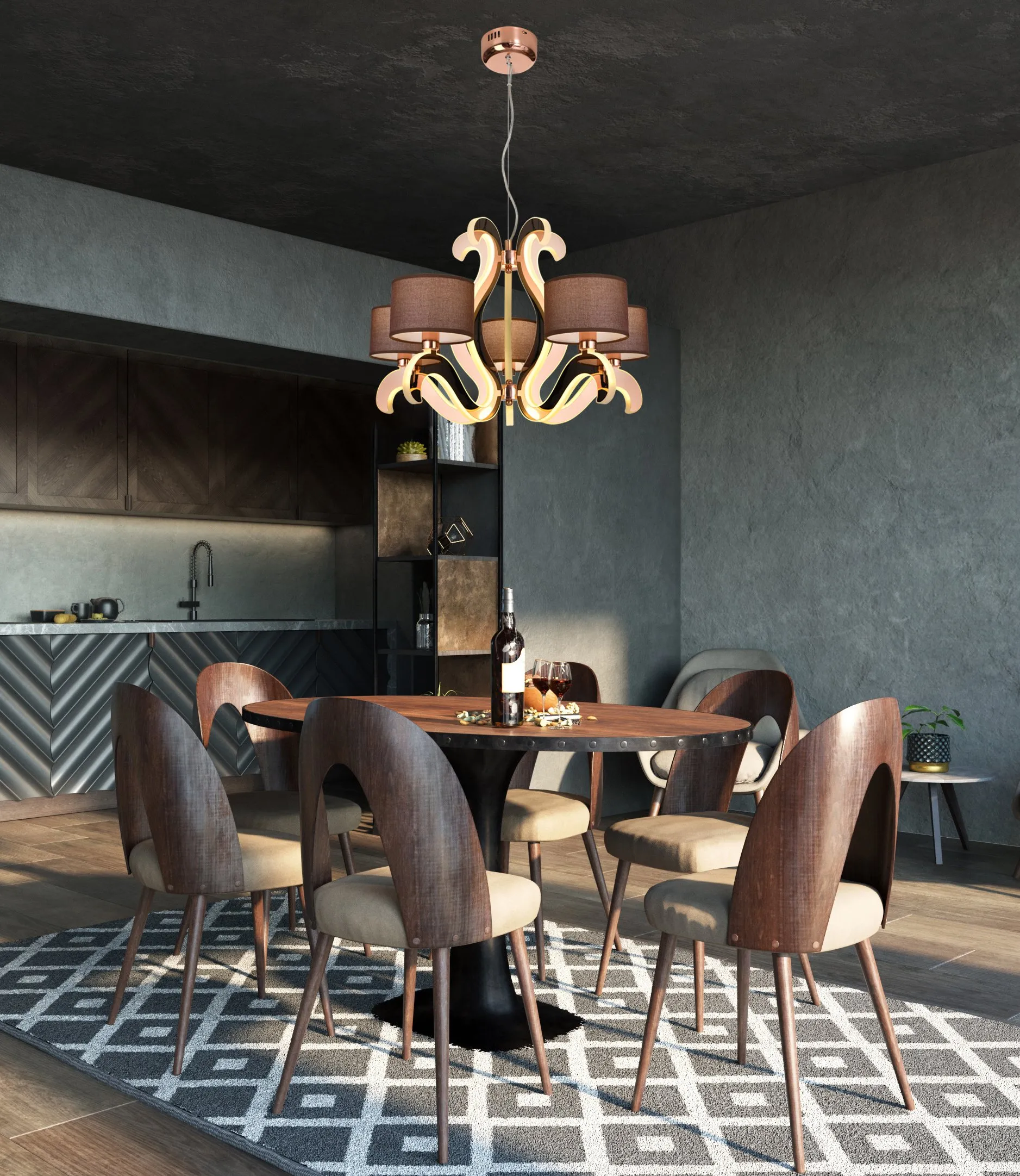 AMBROSIA 3 LAMPA WISZĄCA 5X40W E14 + 43,4W LED MIEDZIANY - obrazek 4