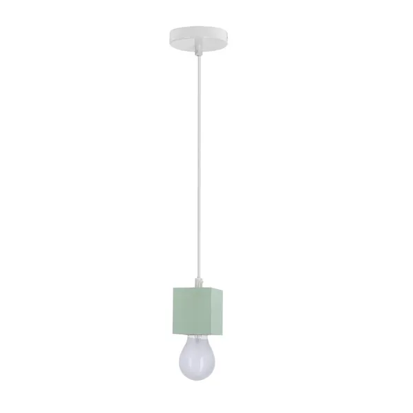Lampa wisząca Cubick 1xE27 20W biała z zielonym akcentem nowoczesna do kuchni, jadalni, salonu, pokoju młodzieżowego