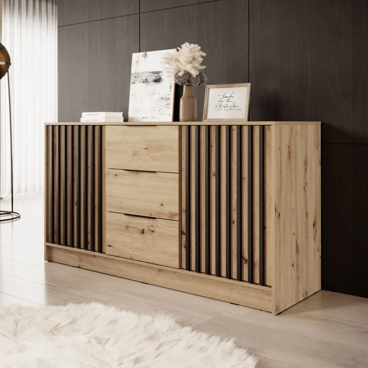 Komoda LAILA 3D dąb artisan / czarny - obrazek 3