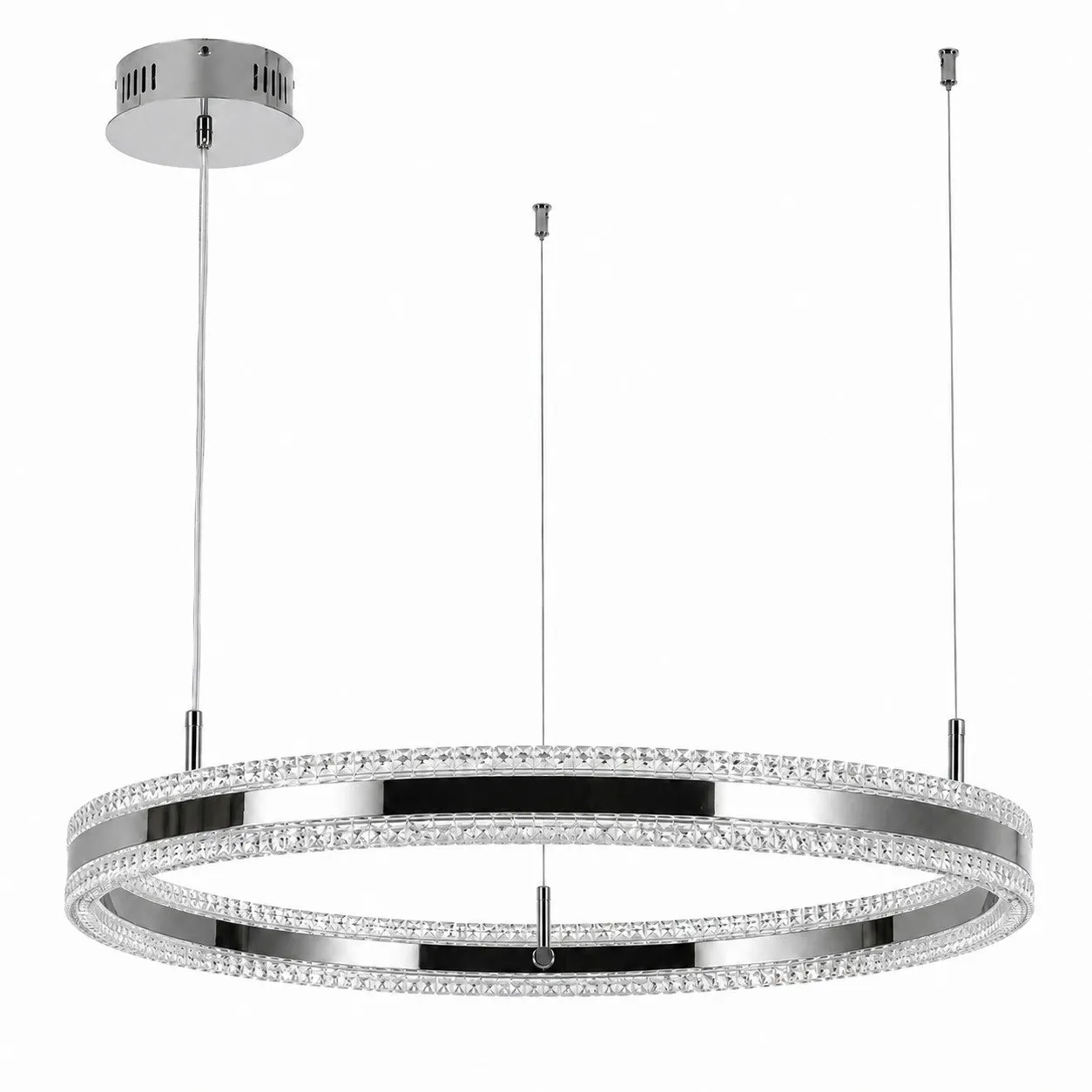 Lampa wisząca ARKADIA LED 80 cm - tytanowa z kryształowym pierścieniem