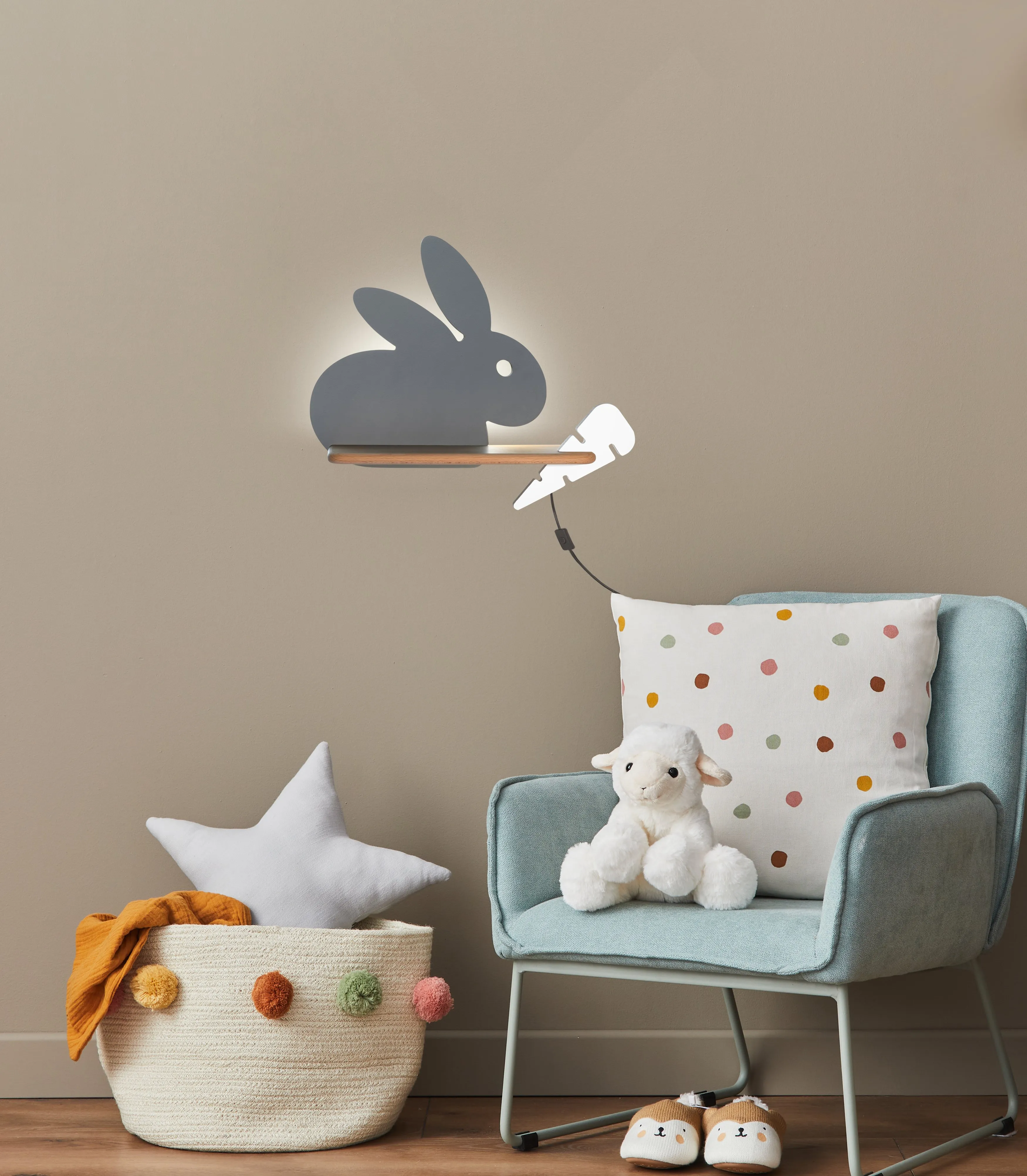 RABIT LAMPA KINKIET 4W LED 4000K IQ KIDS Z PRZEWODEM Z WŁ. I WTYCZKĄ SZARY+BIAŁY - obrazek 4