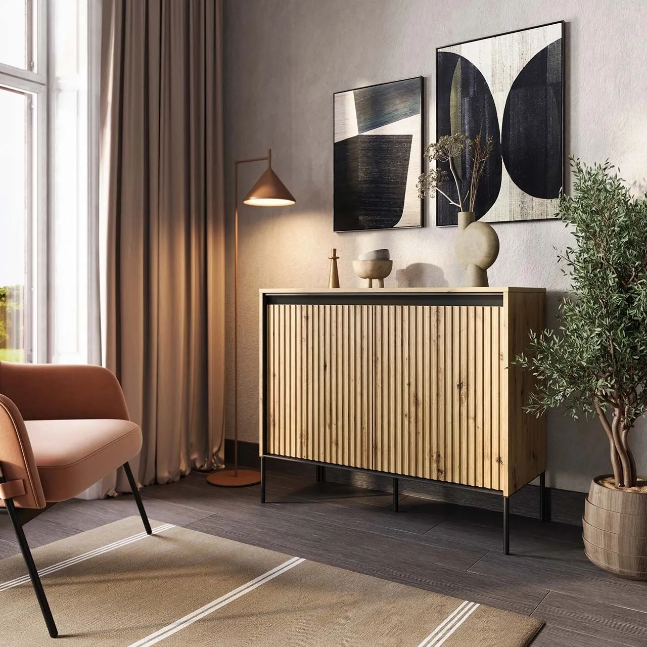 Komoda 2D z oświetleniem dąb artisan/czarny TREND TR02 - obrazek 6