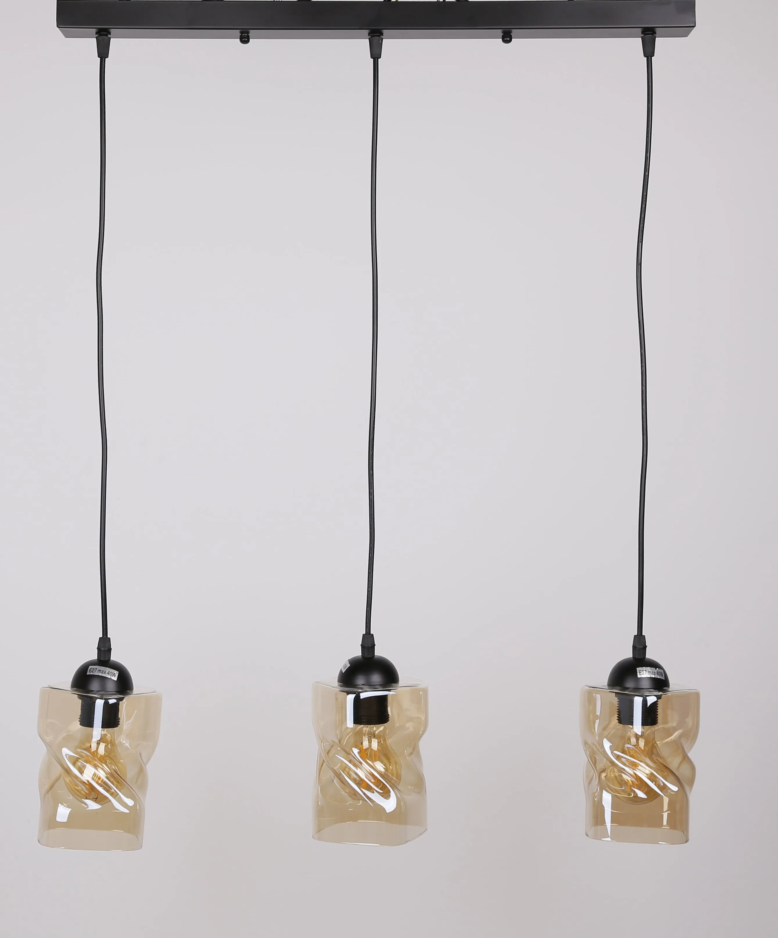 Felis lampa wisząca czarny 3x60w e27 klosz bursztynowy - obrazek 3