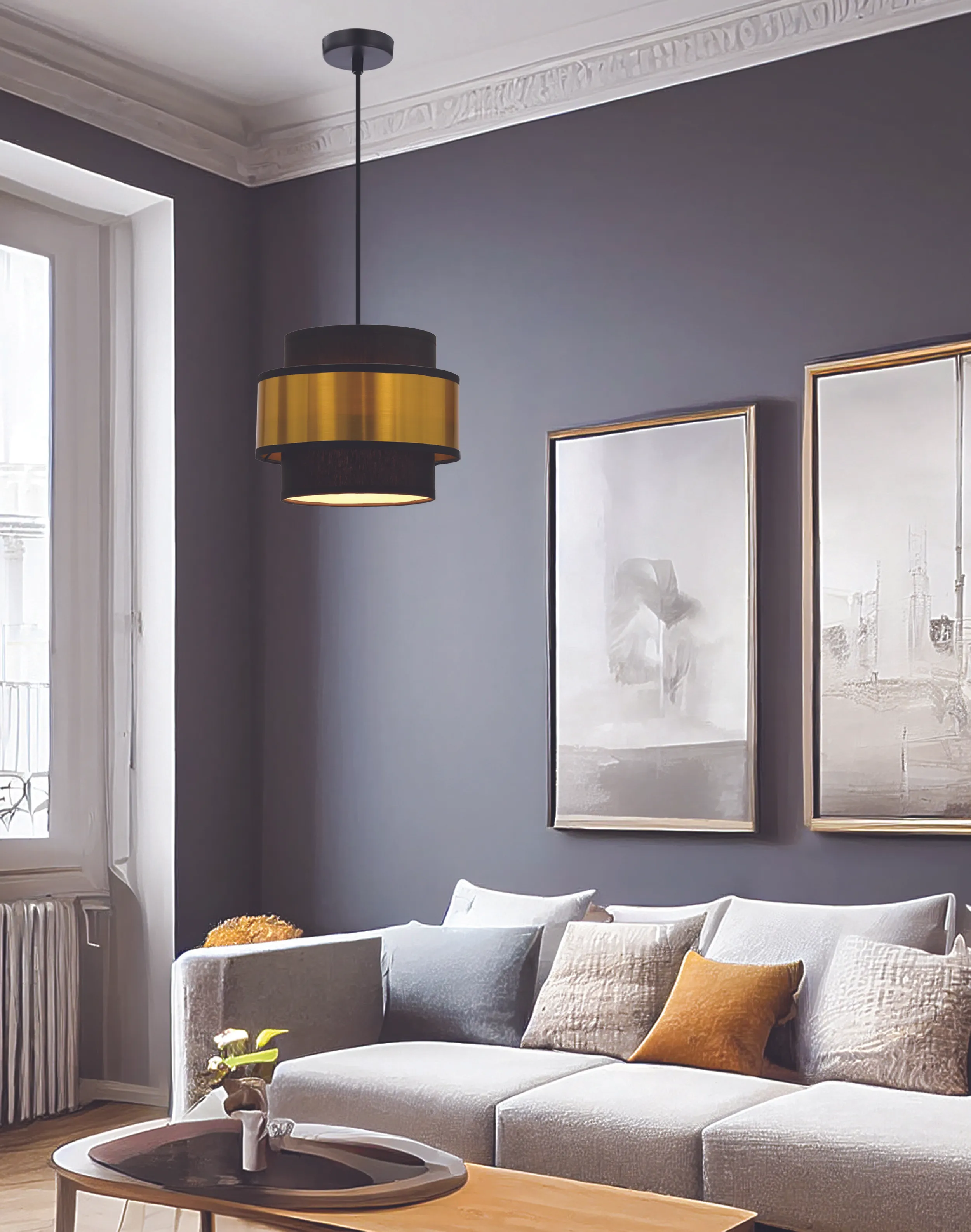 Prestige lampa wisząca czarny 1x40w e27 abażur czarny+złoty - obrazek 2