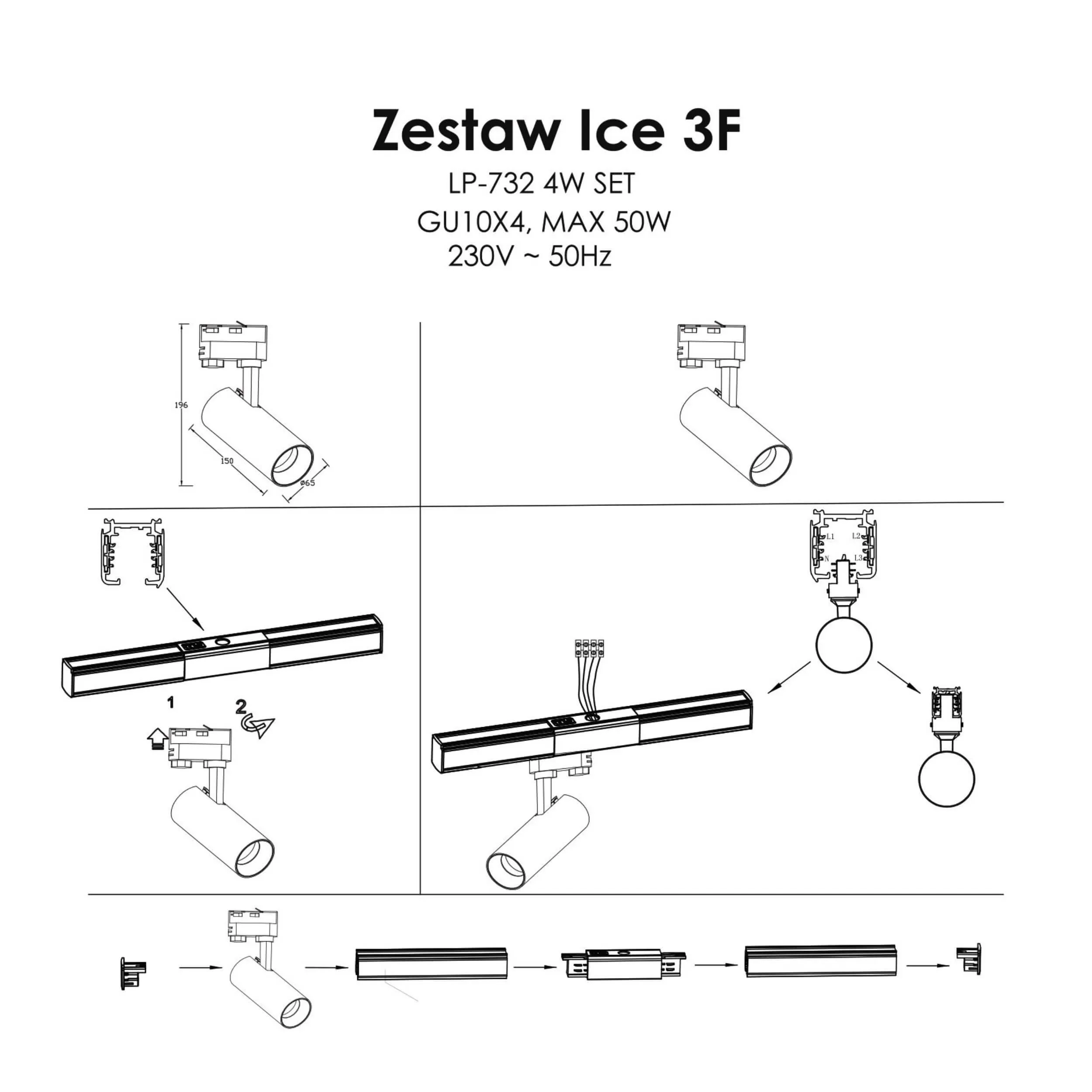 Zestaw oświetlenia szynowego Ice SET 3F biały 4xGU10 - obrazek 7
