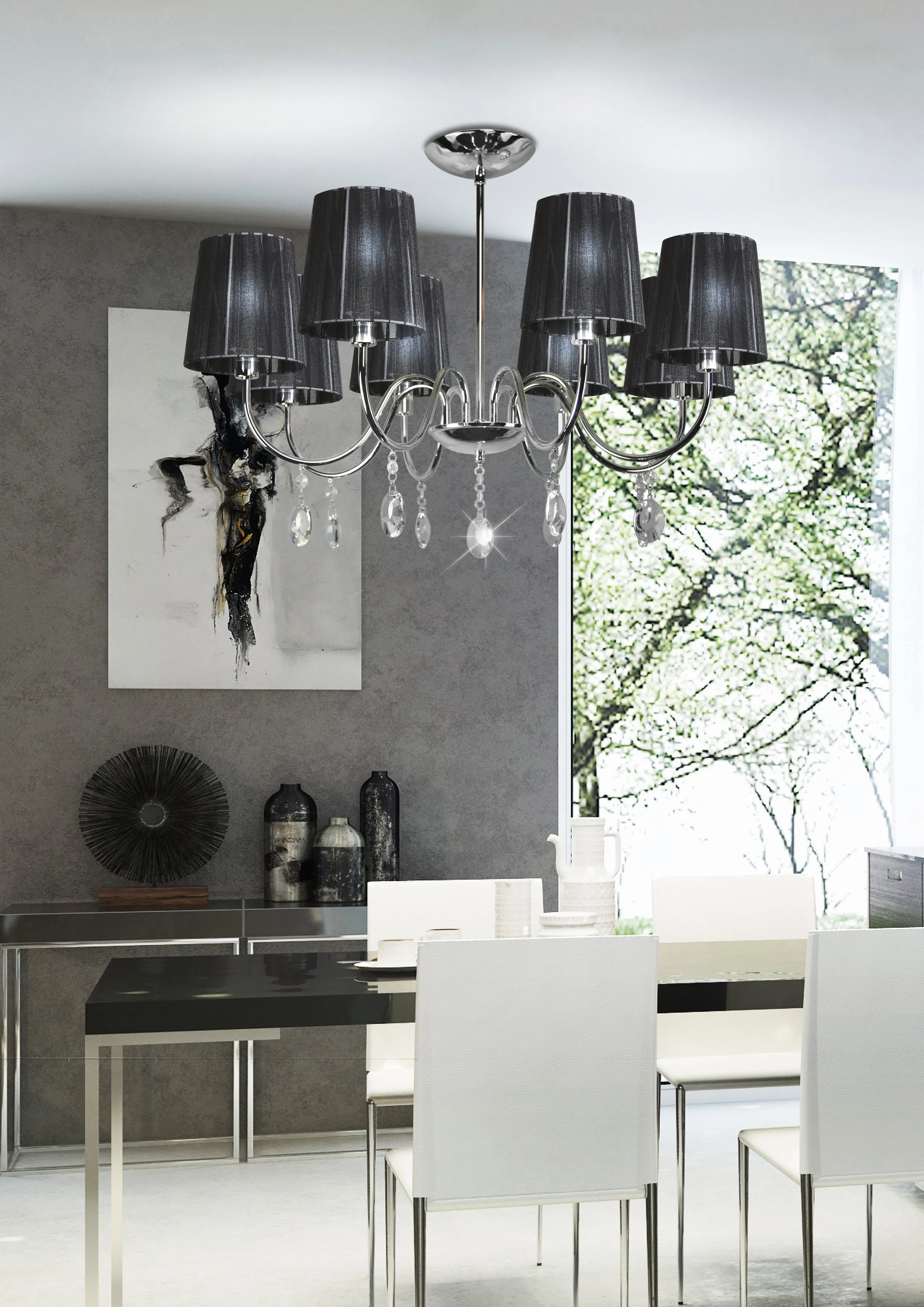 SORENTO LAMPA WISZĄCA 8X40W E14 CHROM ABAŻUR CZARNY - obrazek 2