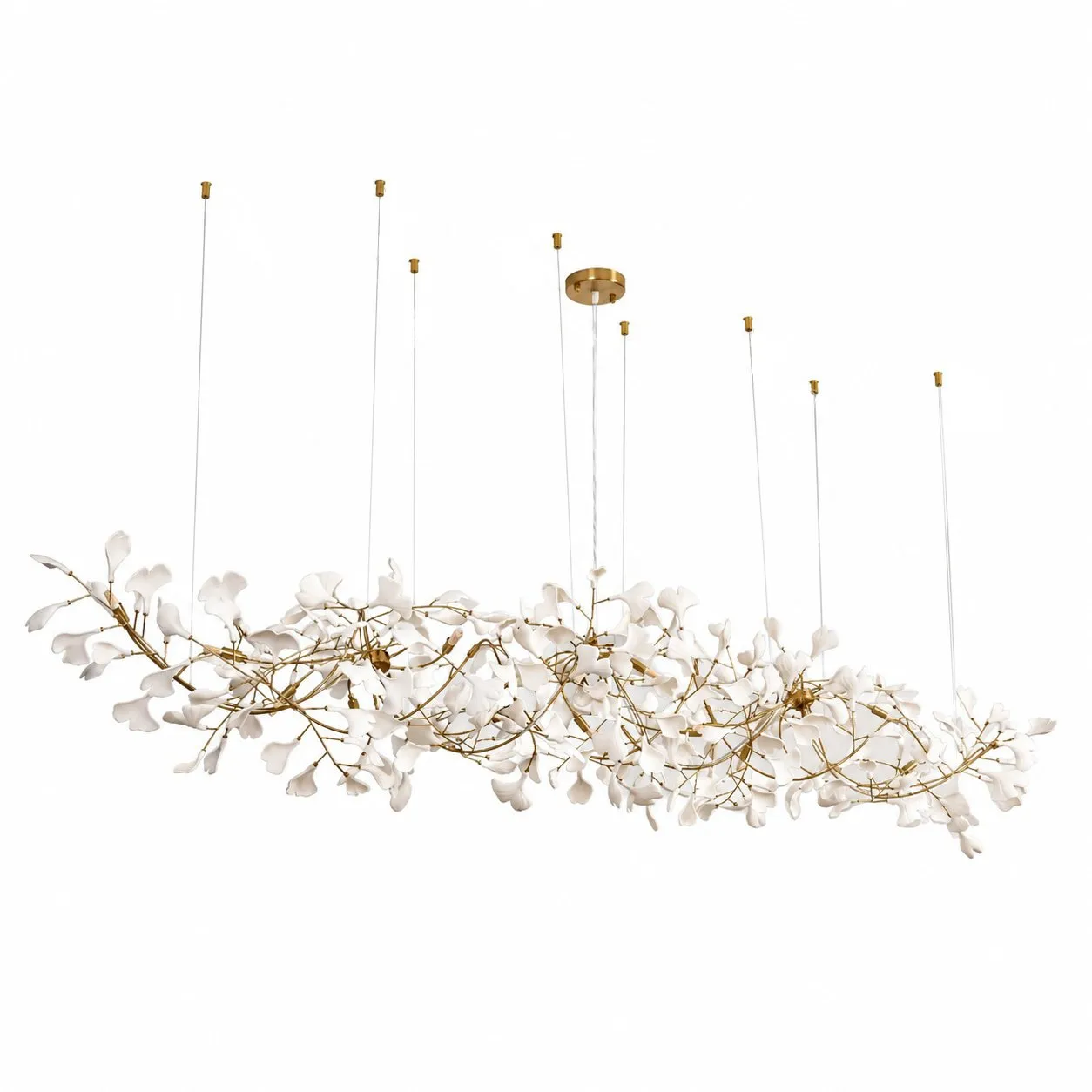Lampa wisząca BOTANIKA GOLD XL 265 cm - złota i biała porcelana, G9