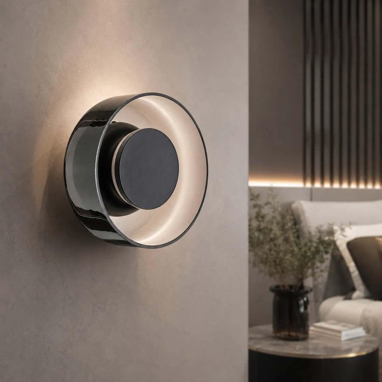 Lampa ścienna DONUT 18 cm - LED, szkło, szaro-czarna - obrazek 2