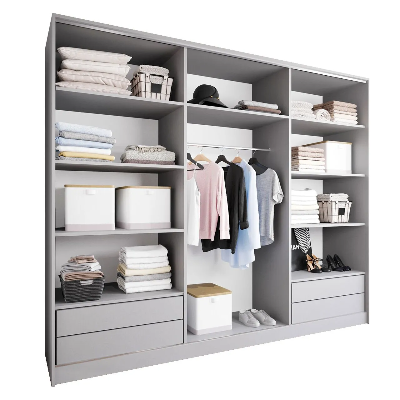 Szafa przesuwna z szufladami BRITTO C 250 szara - obrazek 2