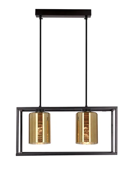 Lampa wisząca LURI 2x40W E27 czarna ze złotymi kloszami, nowoczesna oprawa sufitowa do salonu i kuchni, loftowy styl, elegancki minimalizm