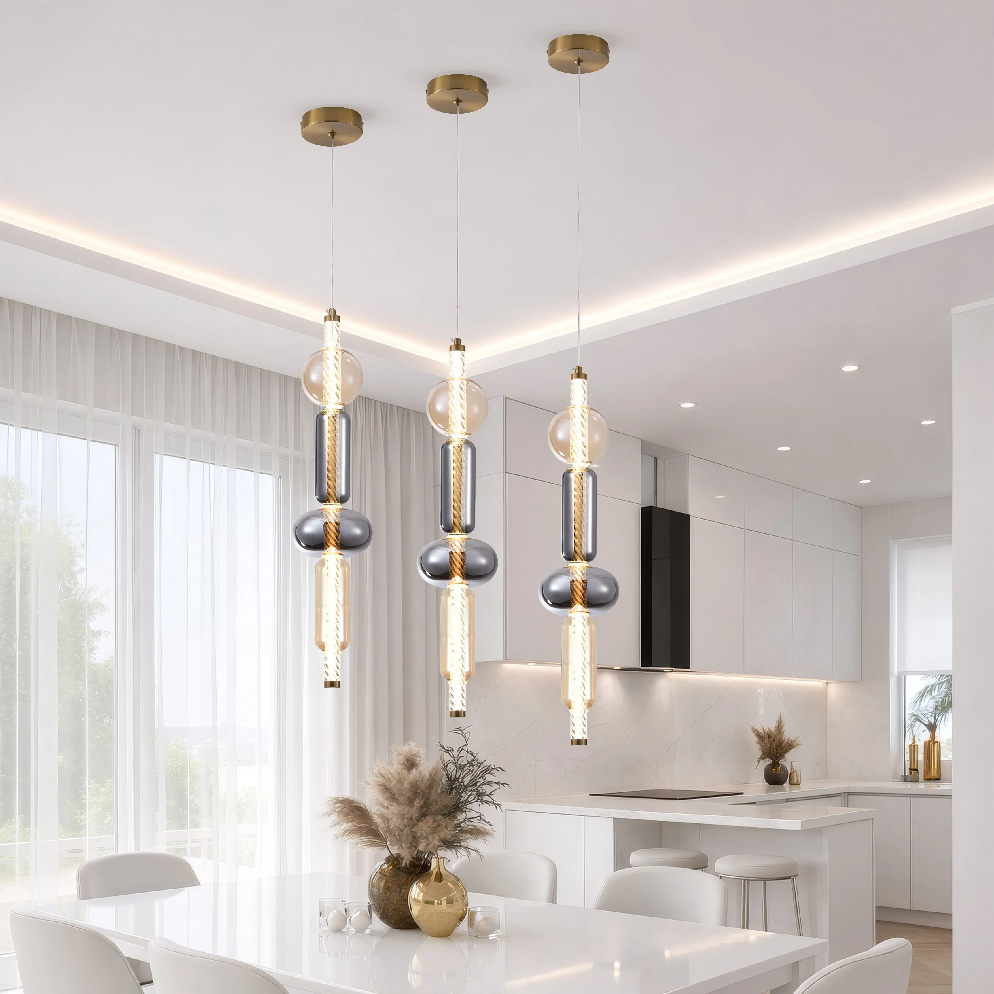 KELLY lampa wisząca złoty 9,5W LED 2700K klosz 2xbursztynowy+dymiony - obrazek 2