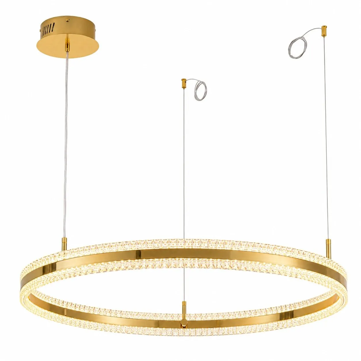 Lampa wisząca ARKADIA LED 80 cm - złoty połysk z kryształowym pierścieniem - obrazek 7