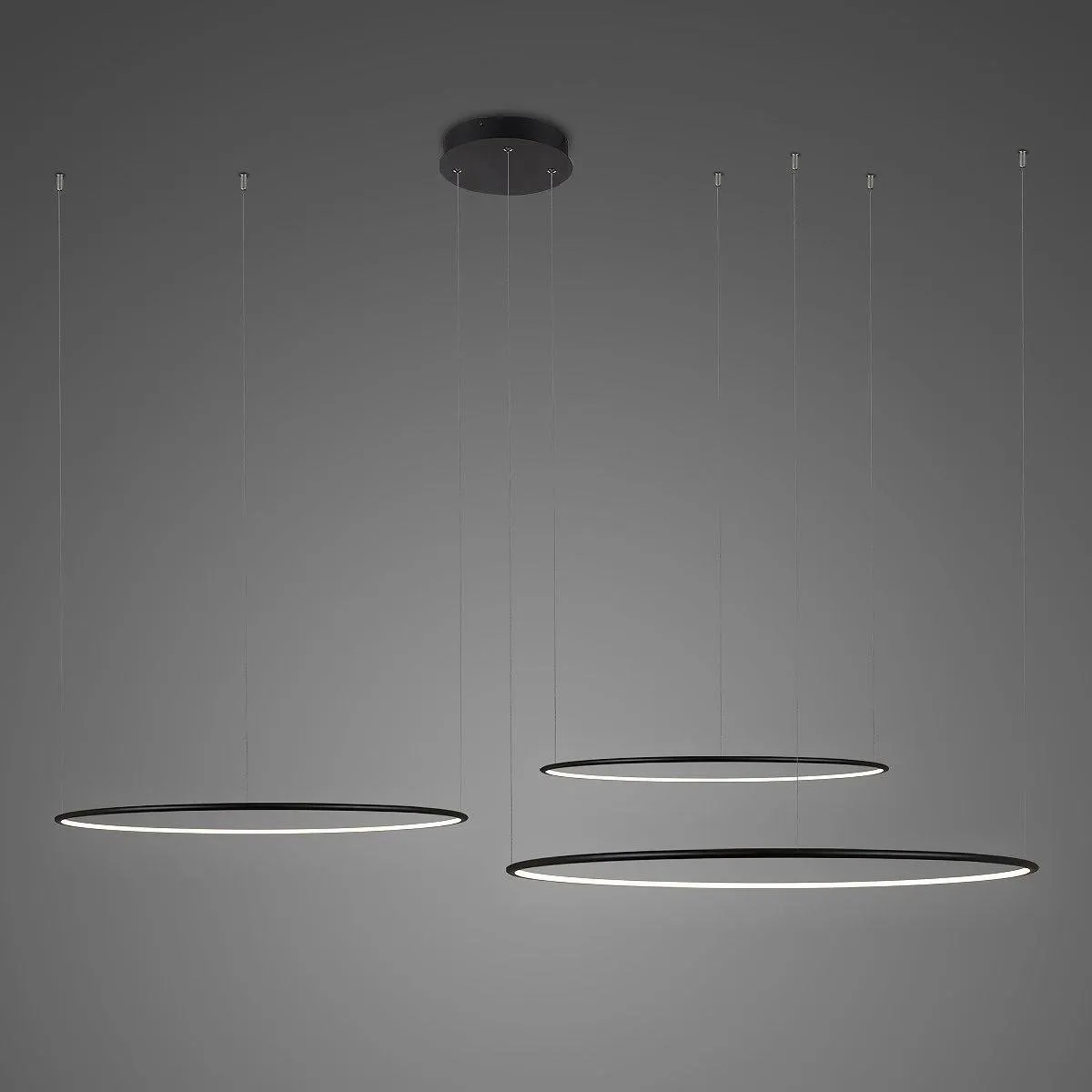 Lampa wisząca Ledowe Okręgi No.3 120cm 4k czarna układ 120/100/80 cm