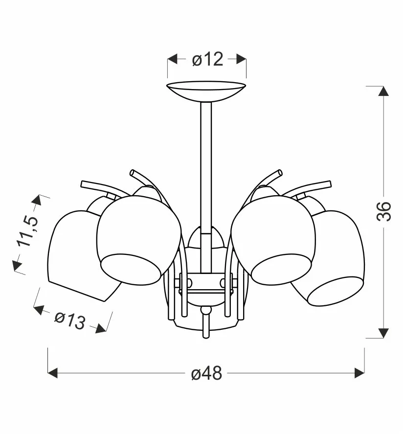 MERRA lampa wiszaca czarny 5x40W E27 klosz bursztynowy - obrazek 2