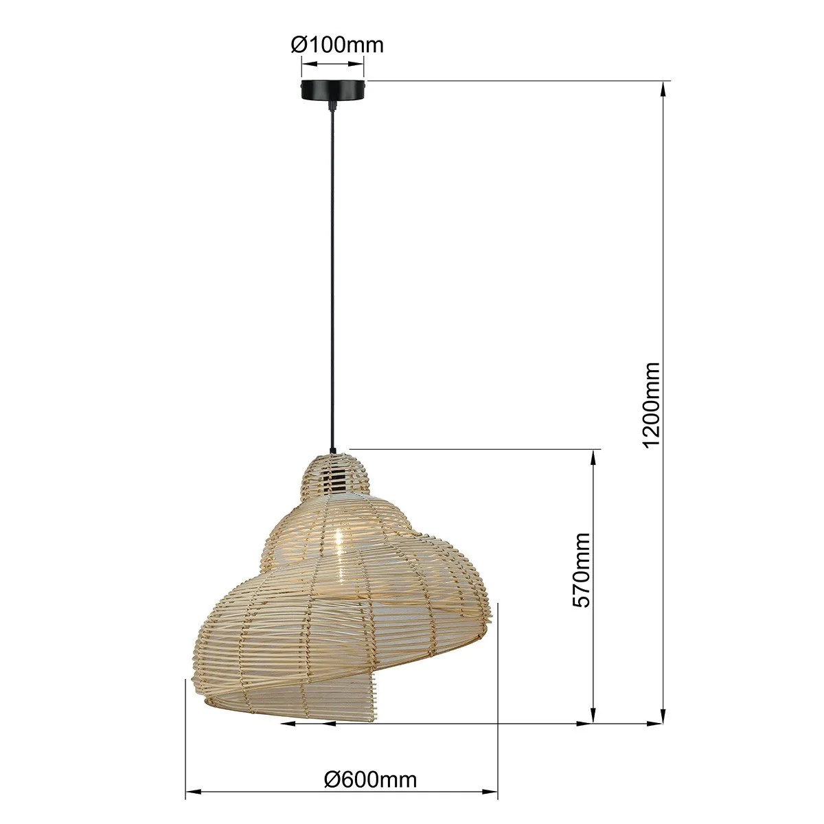 Rattanowa lampa wisząca Shella 60 cm jasne drewno 1xE27 - obrazek 7
