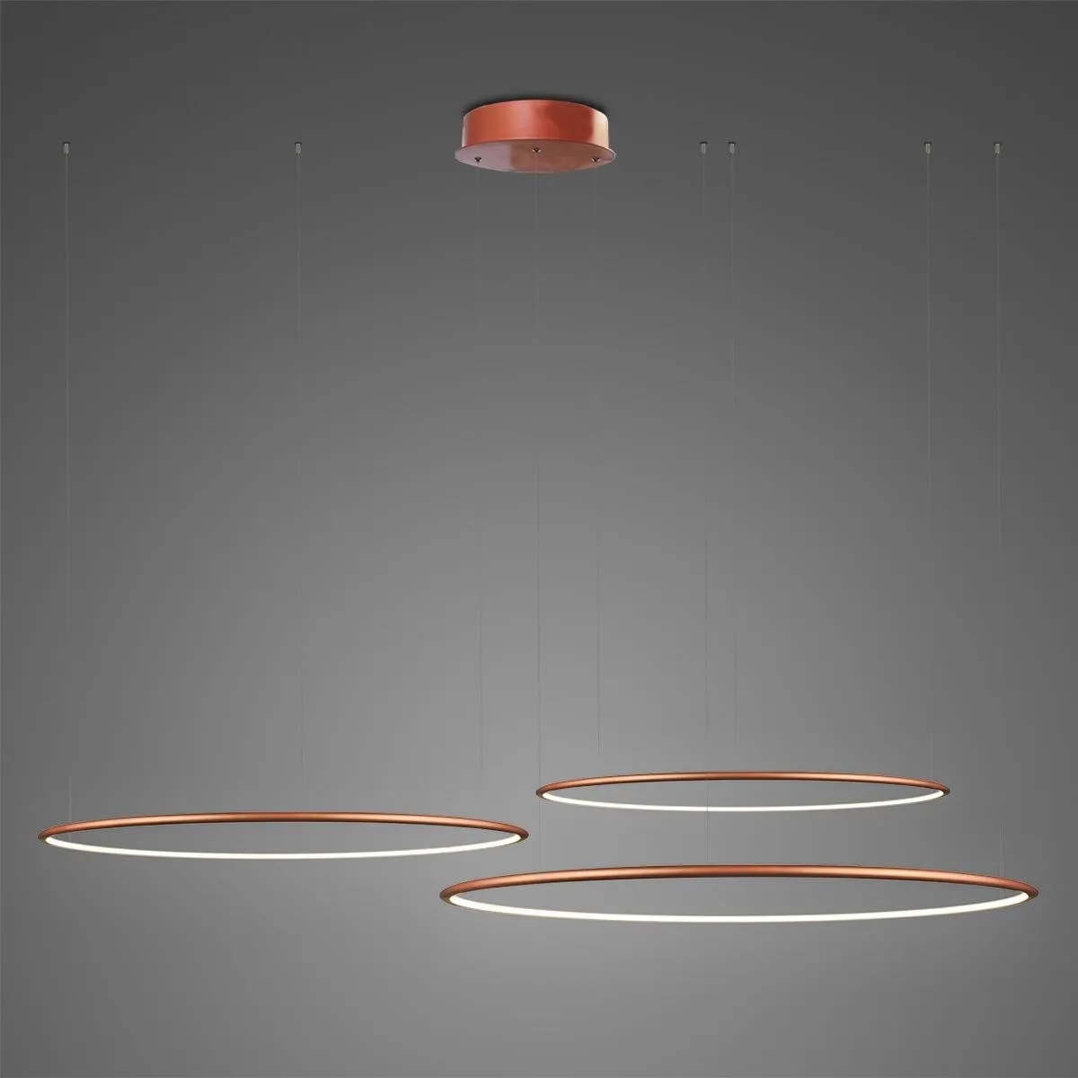 Lampa wisząca Ledowe Okręgi No.3 80cm 3k miedziana układ 80/60/40 cm