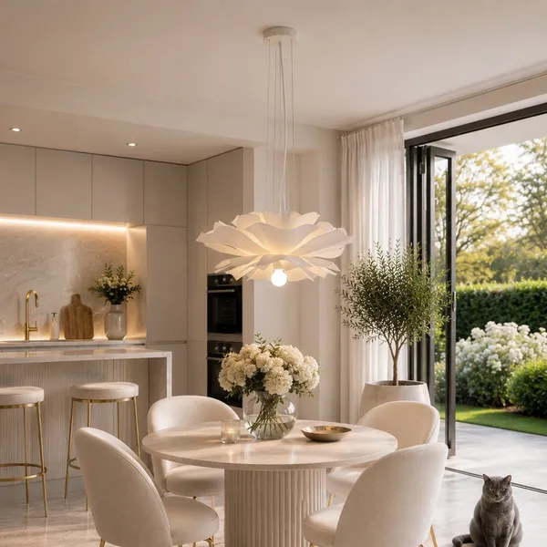 Lampa wisząca PEONY biała 50 cm - nowoczesna lampa sufitowa do salonu