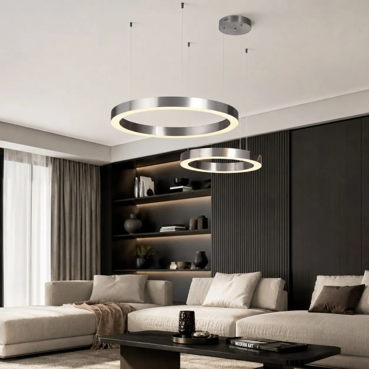 Lampa wisząca CIRCLE 2 40+60 cm - LED nikiel szczotkowany na 1 podsufitce - obrazek 2