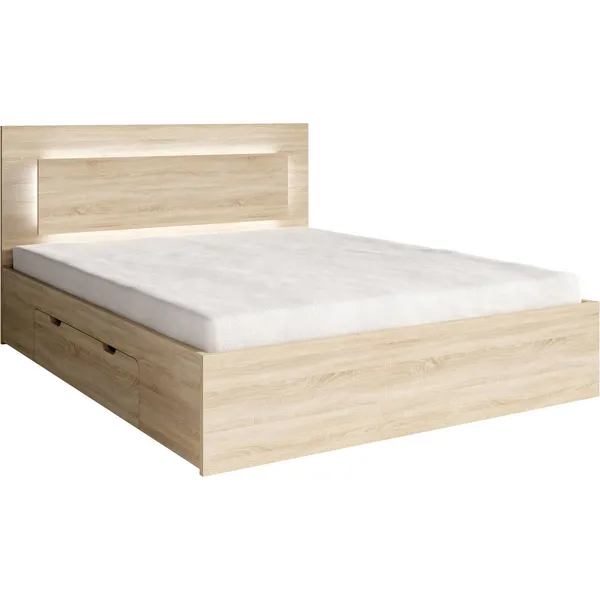 Łóżko LED z szufladami 140x200 NINO 04 dąb sonoma