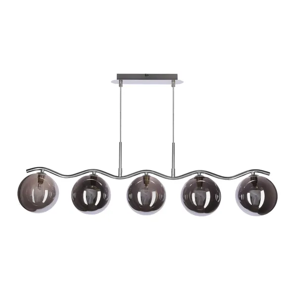 LUMOS lampa wisząca sufitowa 5x20W G9 chrom szkło grafitowe klosz 14 cm nowoczesna oprawa oświetleniowa salon jadalnia