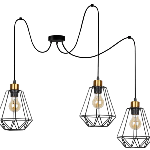 Primo p lampa wisząca czarny+złoty 3x60w e27 klosz czarny