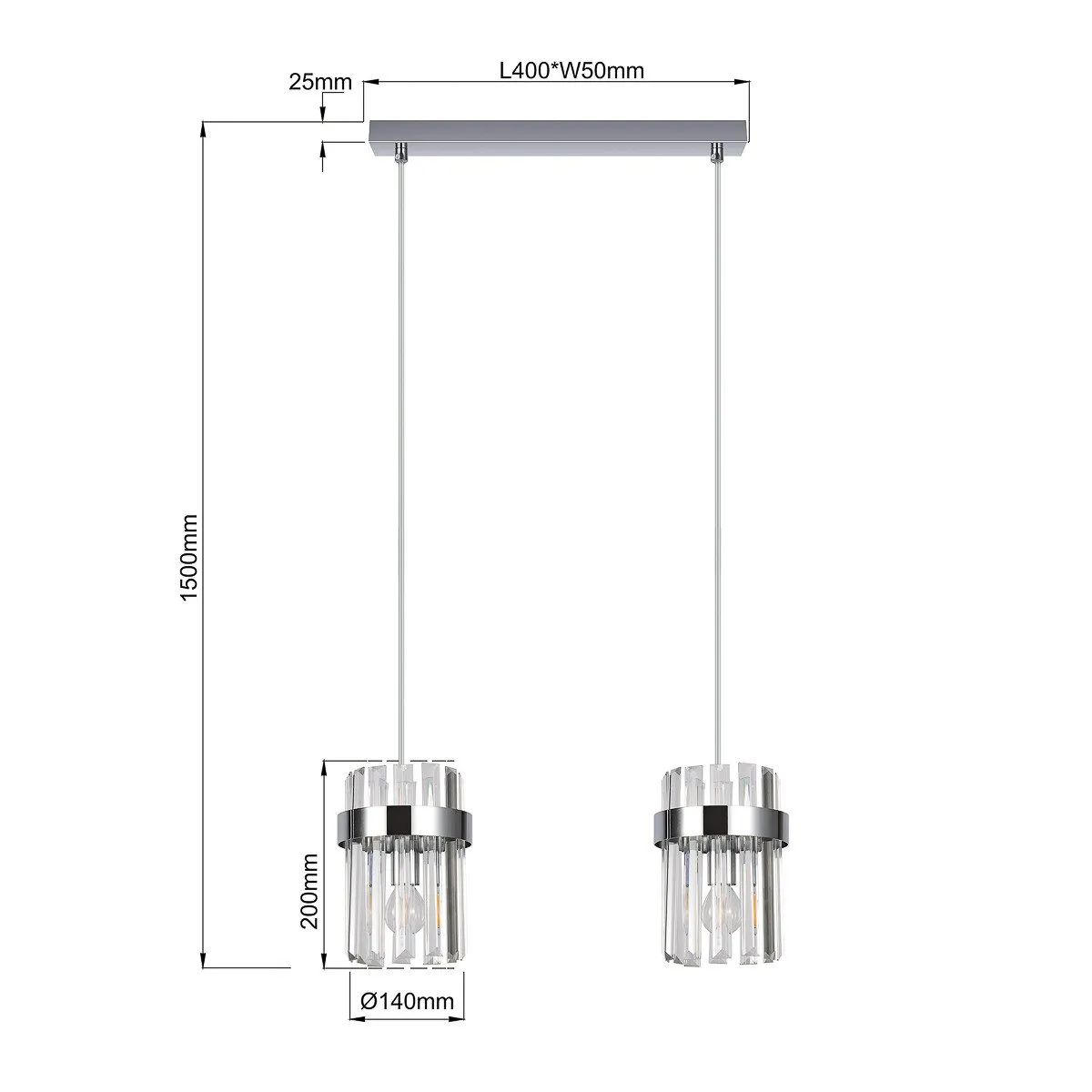 Lampa wisząca Vetro chrom 2xE14 - obrazek 9