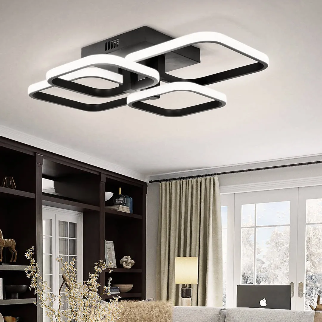Lampa Dekoracyjna 72W Czarna 4 Kwadraty + pilot DL-C02 QUATRO