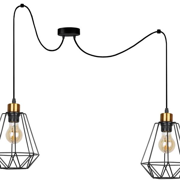 Primo p lampa wisząca czarny+złoty 2x60w e27 klosz czarny