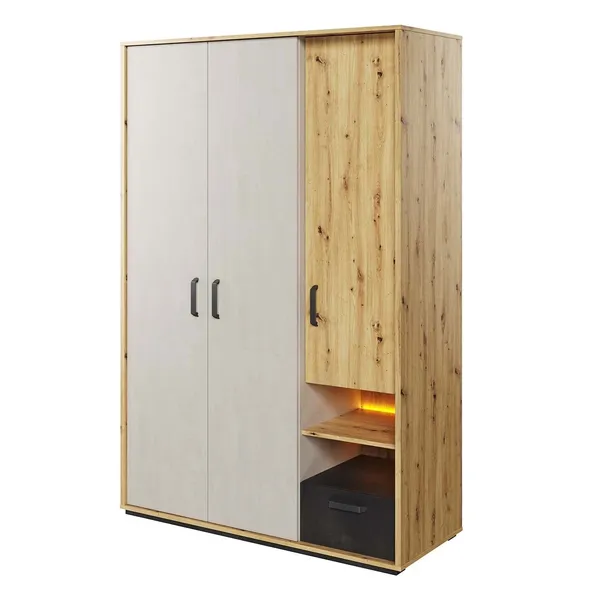 Szafa 3D1S z oświetleniem dąb artisan/raw steel/silk flou QUBIC QB02
