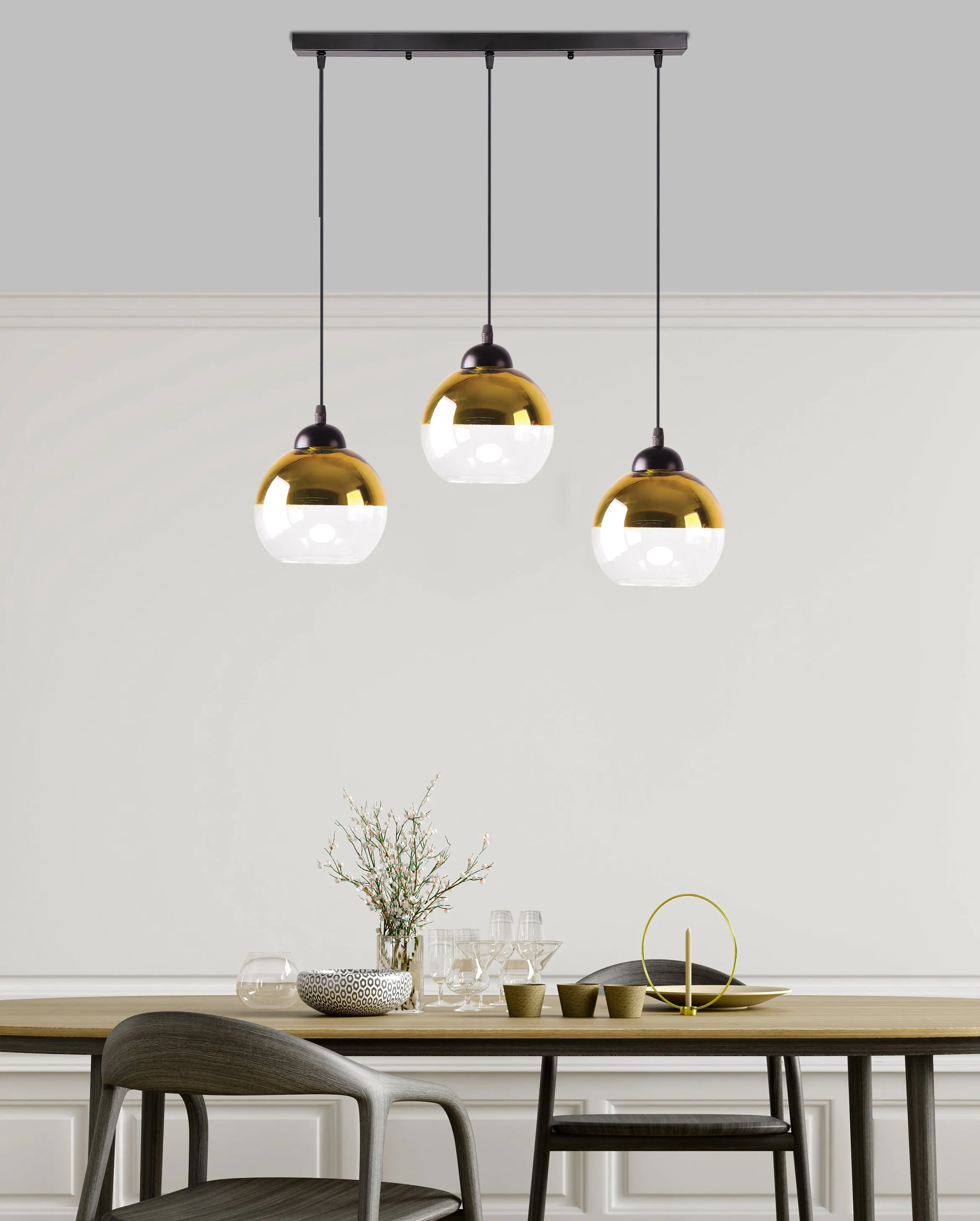 CONTESSA LAMPA WISZĄCA CZARNY 3X40 E27 KLOSZ ZŁOTY - obrazek 2