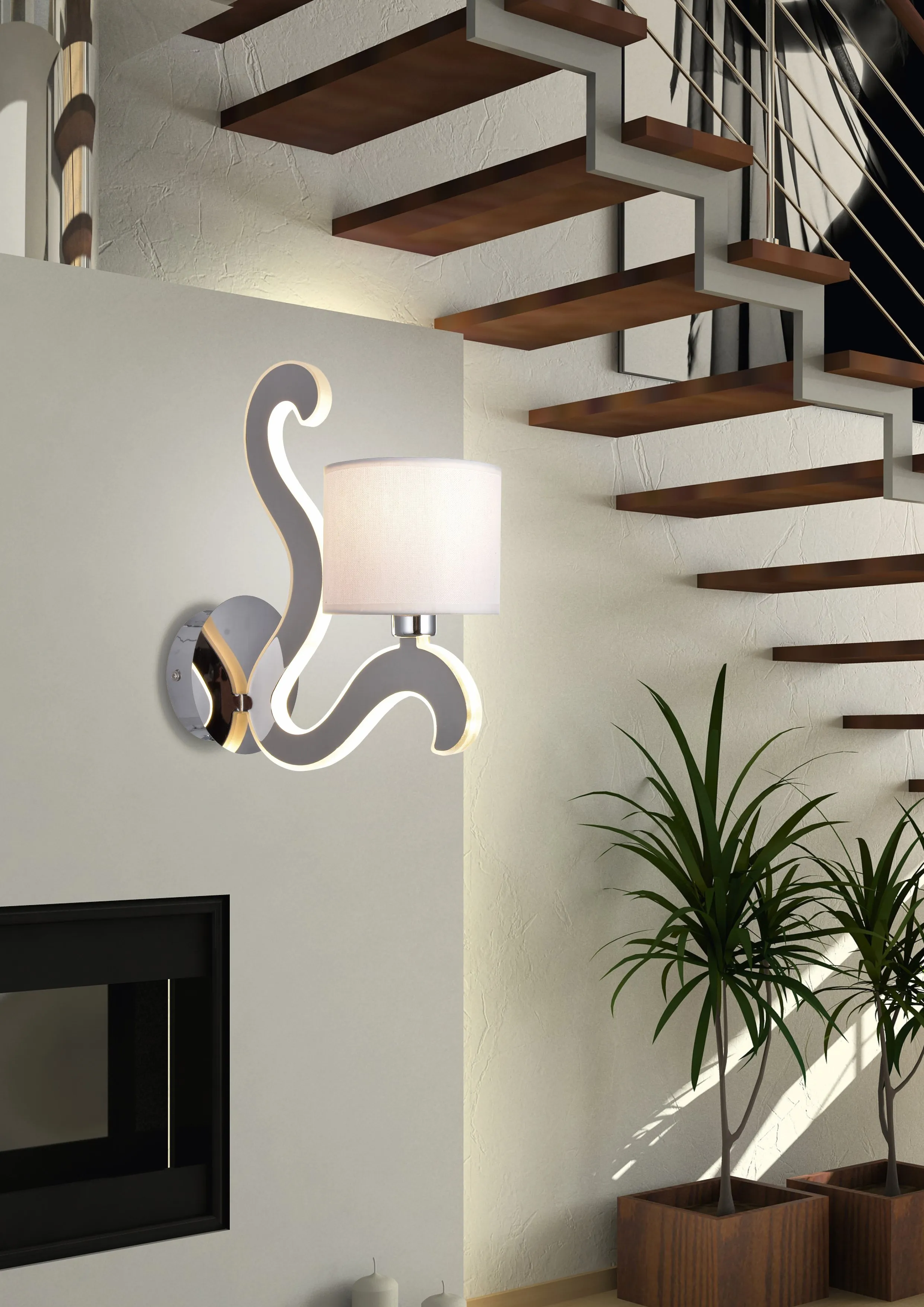 AMBROSIA 1 LAMPA KINKIET 1X40W E14 + 6W LED CHROM - obrazek 3