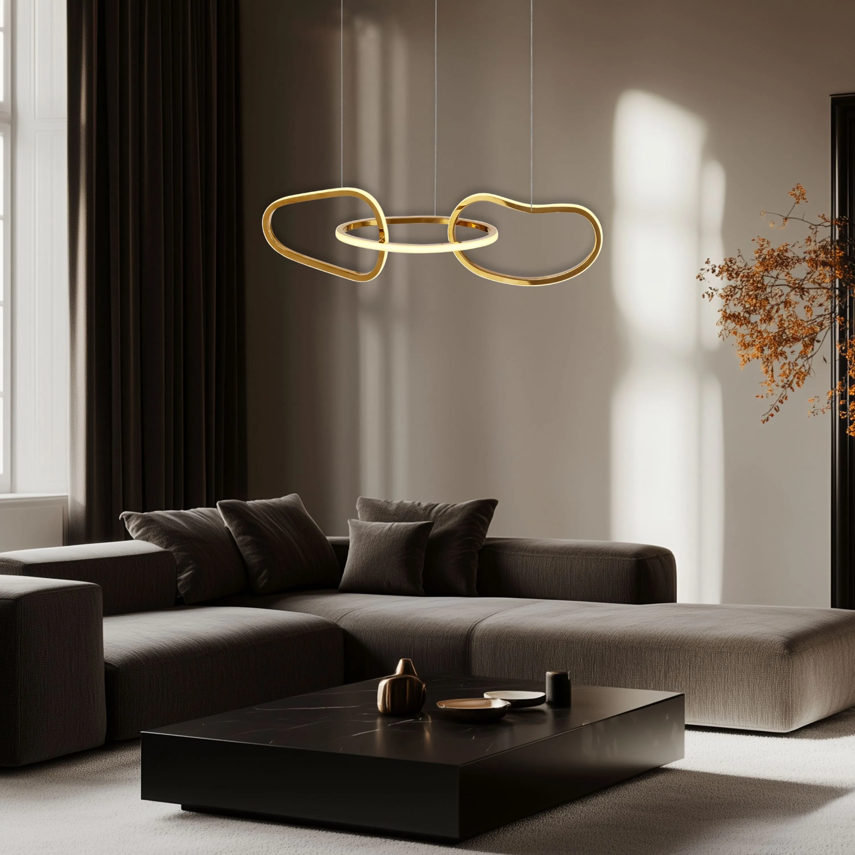Lampa wisząca ANNELI elegancka – złota nieregularna forma 125 cm – designerska lampa salonu i jadalni LED 3000K - obrazek 4