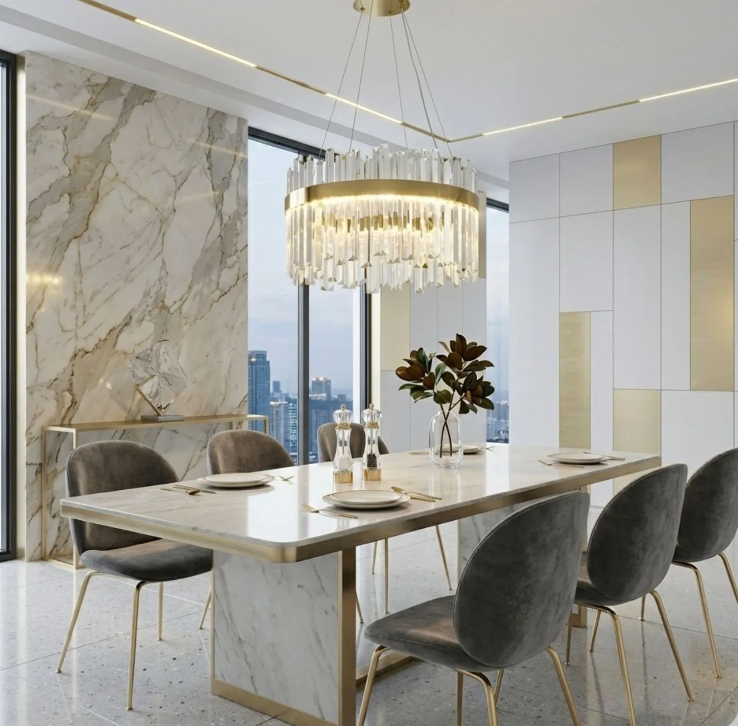 Lampa wisząca ROYAL LED kryształowa złota 50 cm - obrazek 2