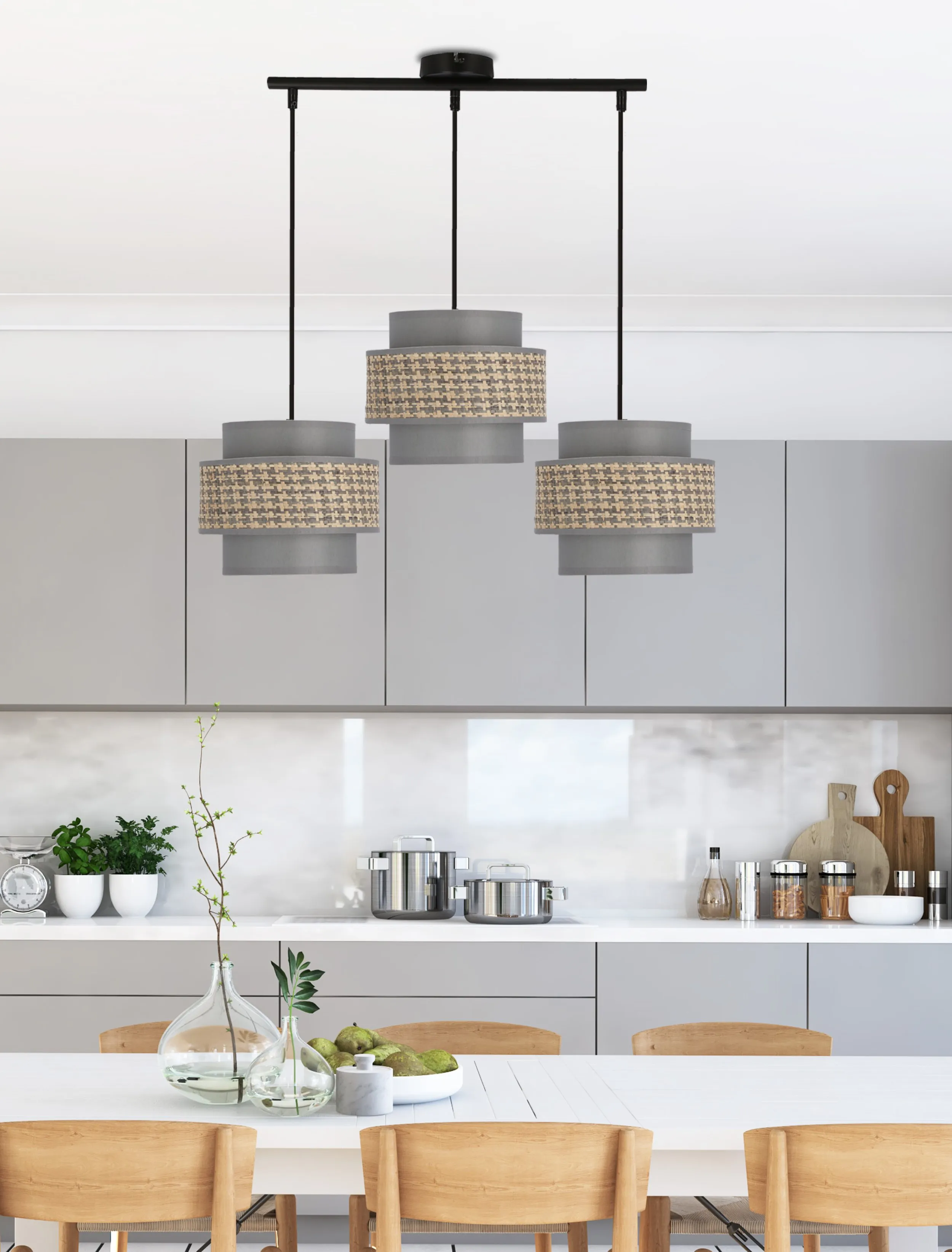 LUCCIA LAMPA WISZĄCA CZARNY 3X40W E27 ABAŻUR SZARO BEŻOWY+GRAFITOWY - obrazek 2