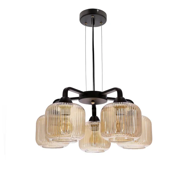 CAMPANA lampa wisząca czarny 5x60W E27 klosz bursztynowy