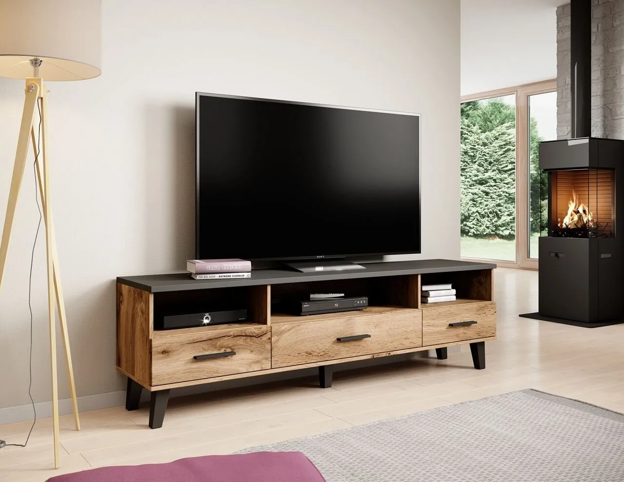 Komoda RTV LOTAR 180 dąb wotan / czarny - obrazek 3