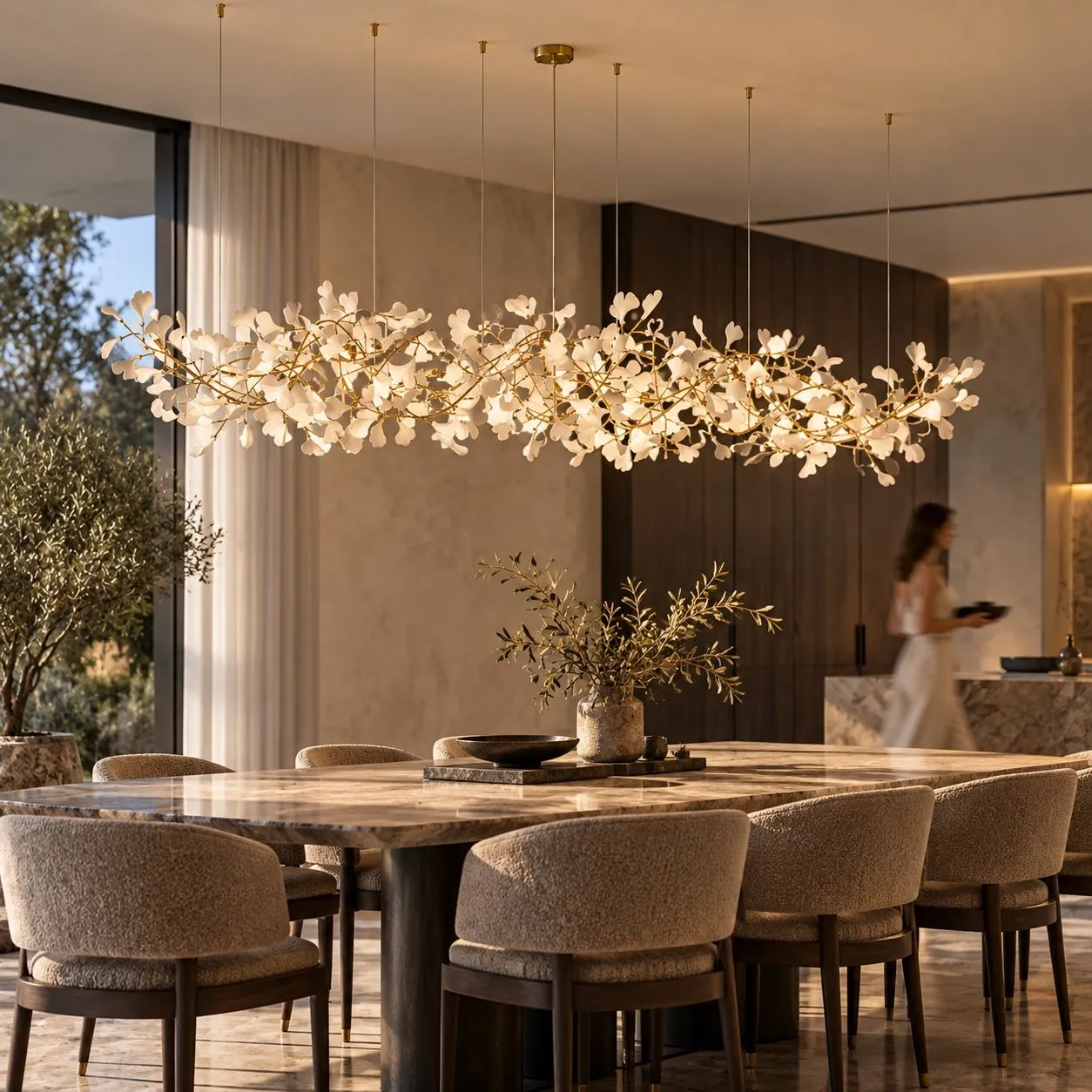 Lampa wisząca BOTANIKA GOLD XL 265 cm - złota i biała porcelana, G9 - obrazek 3