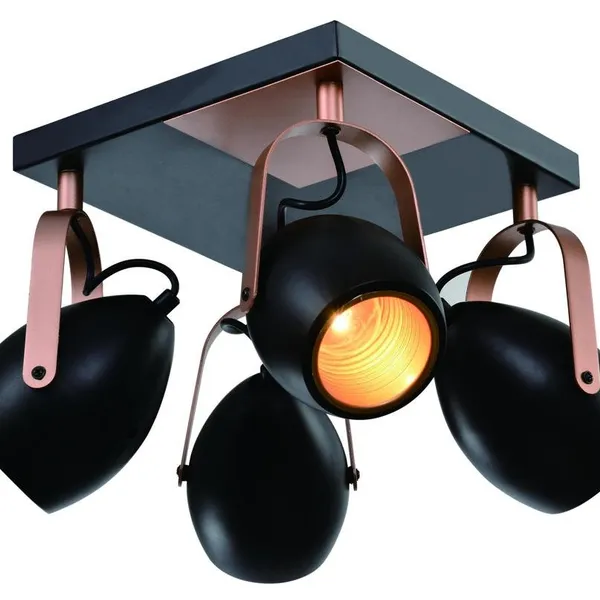 Anica lampa sufitowa plafon czarny 4x40w e14 odbłyśnik złoty