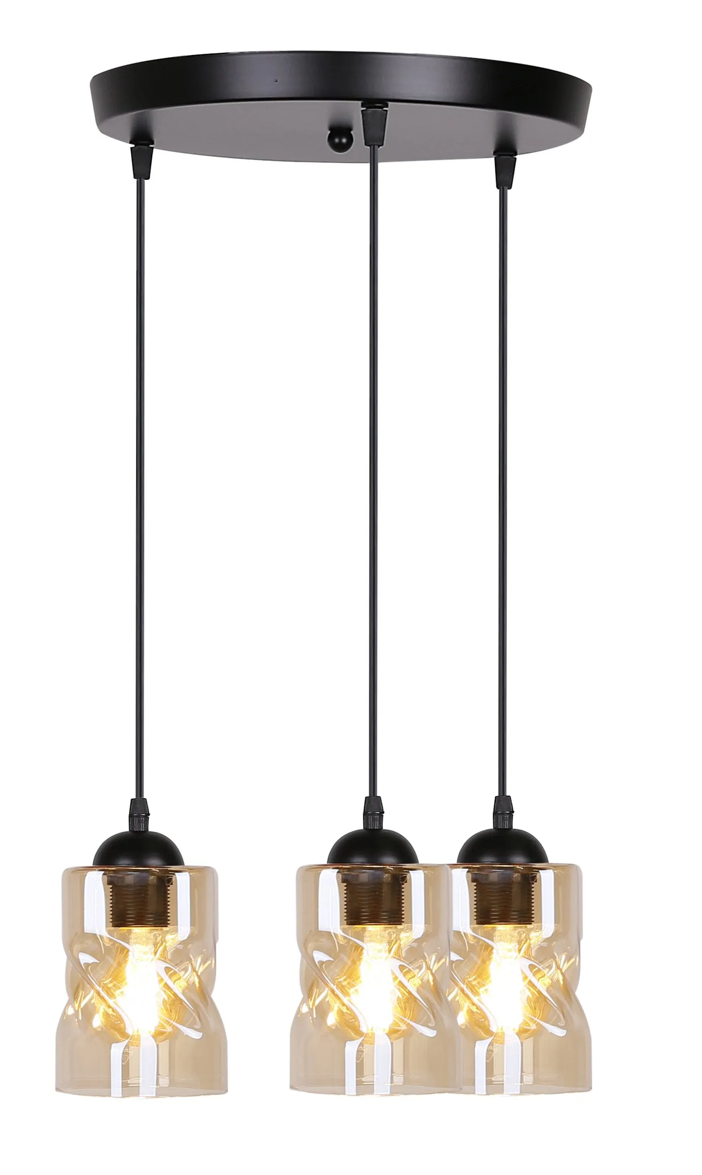 Felis lampa wisząca talerz czarny 3x60w e27 klosz bursztynowy - obrazek 4