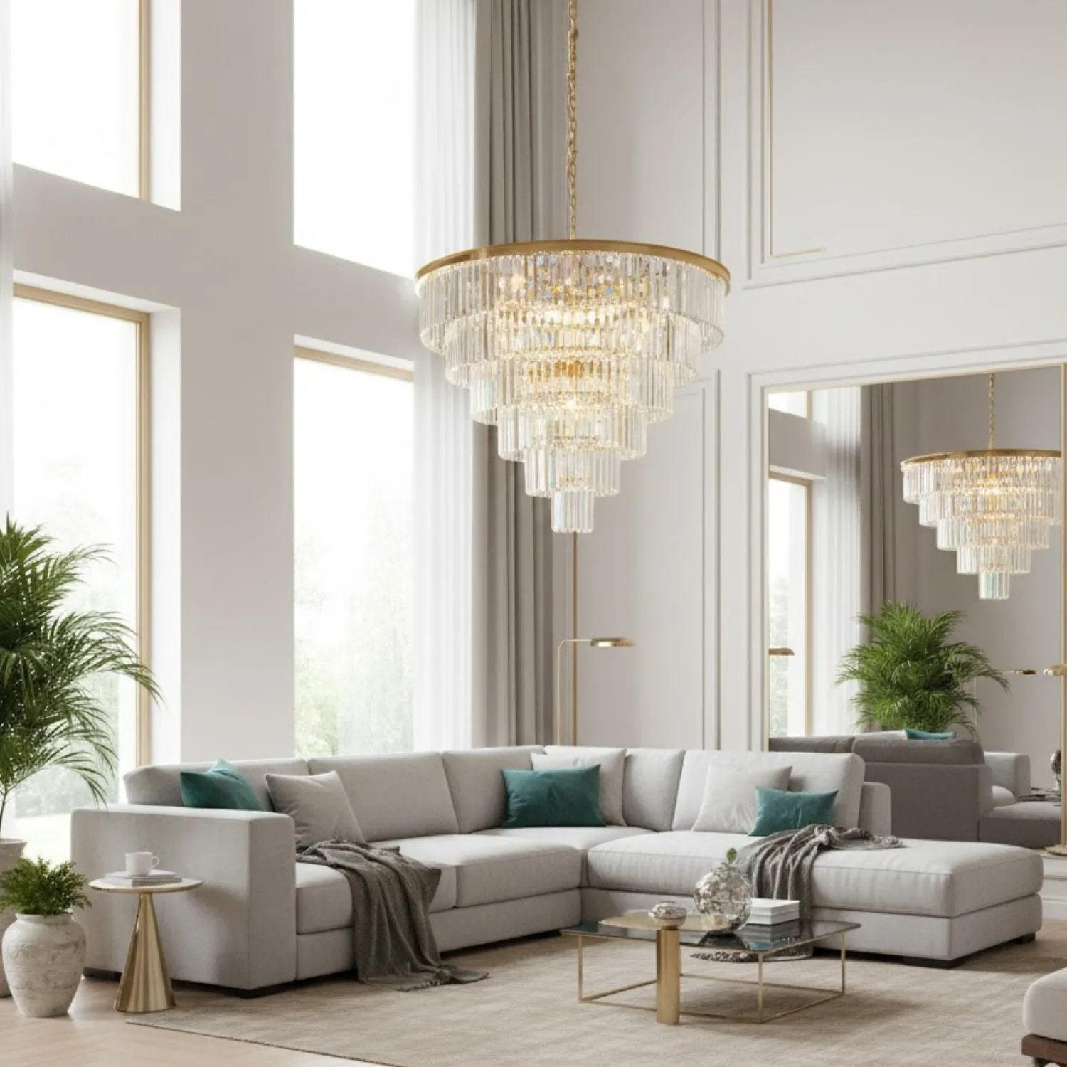 Lampa wisząca SPLENDORE 100 cm - żyrandol złoto-kryształowy - obrazek 3