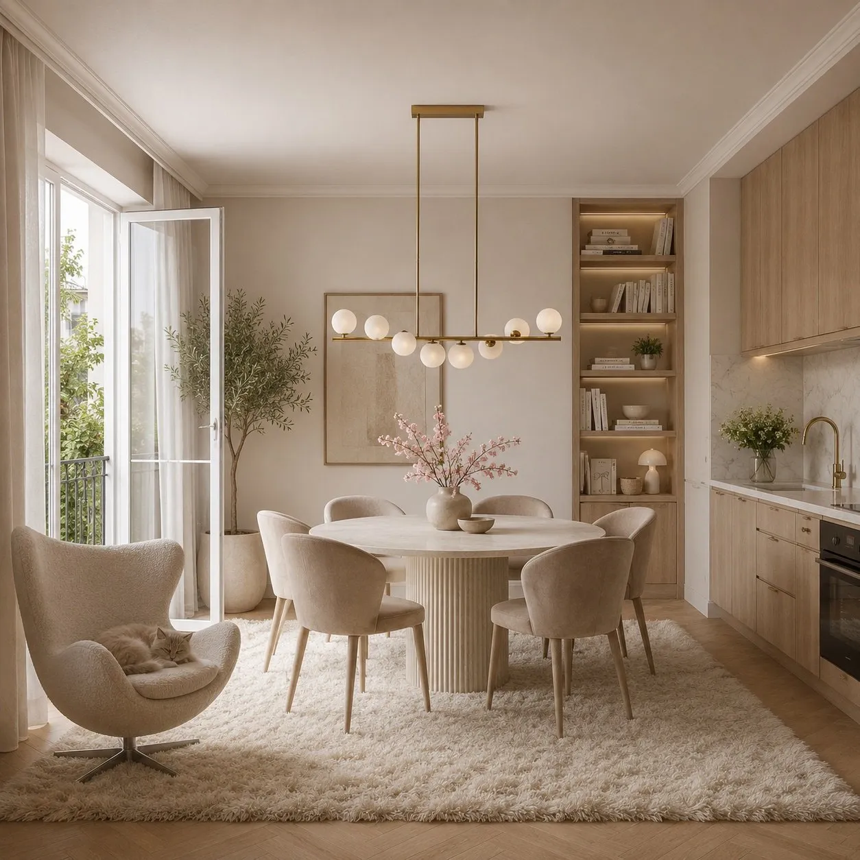 Lampa wisząca MOLECULA LONG 100 cm – biało-złota do salonu - obrazek 4