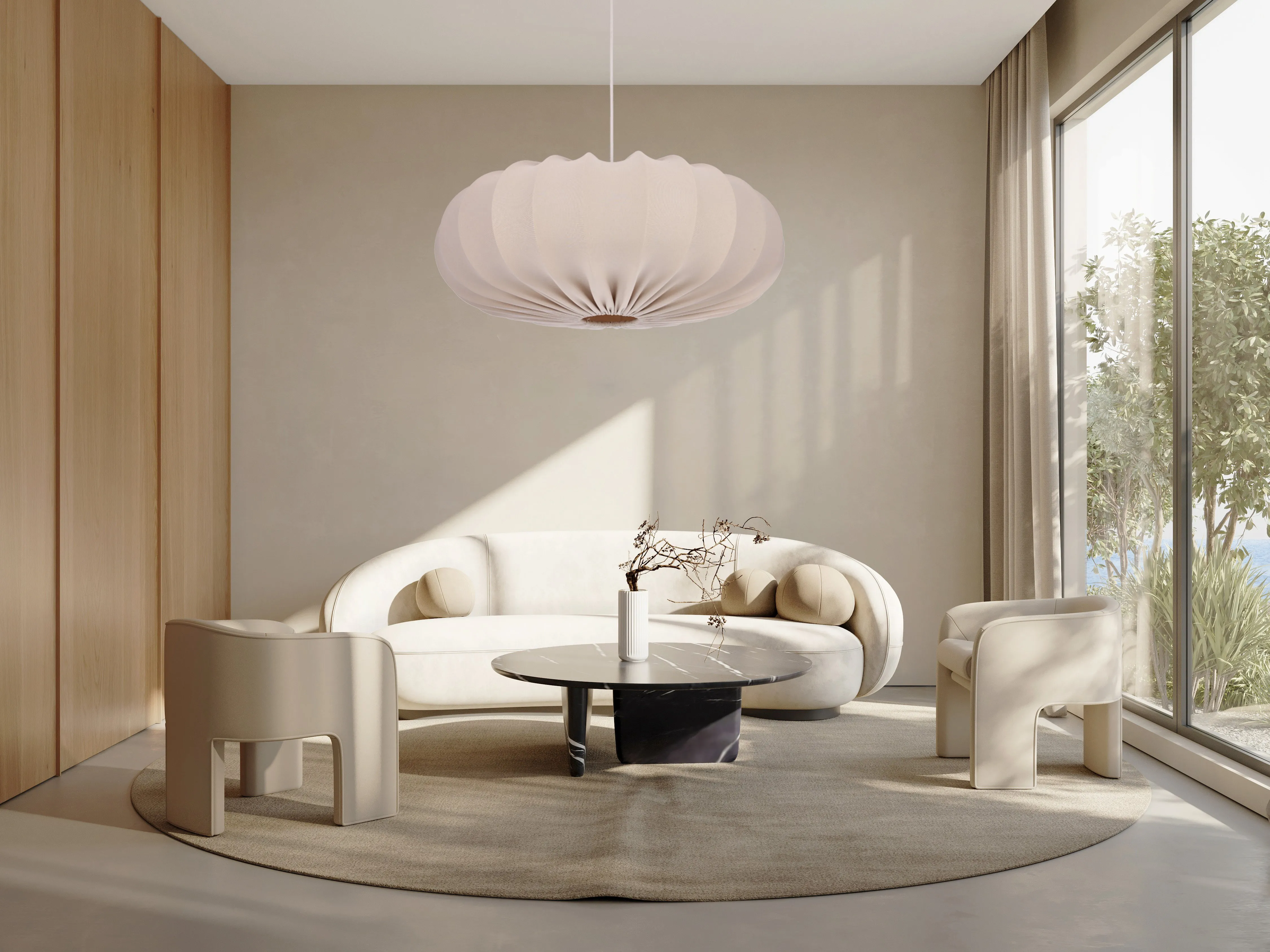 Lampa wisząca CAFEE’ skandynawska z abażurem beżowym frappe 66 cm - nowoczesne oświetlenie sufitowe do salonu i jadalni E27 - obrazek 5