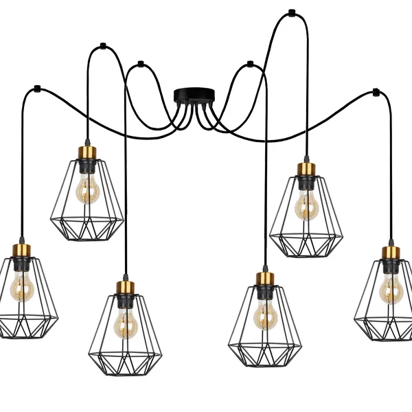 Primo p lampa wisząca czarny+złoty 6x60w e27 klosz czarny