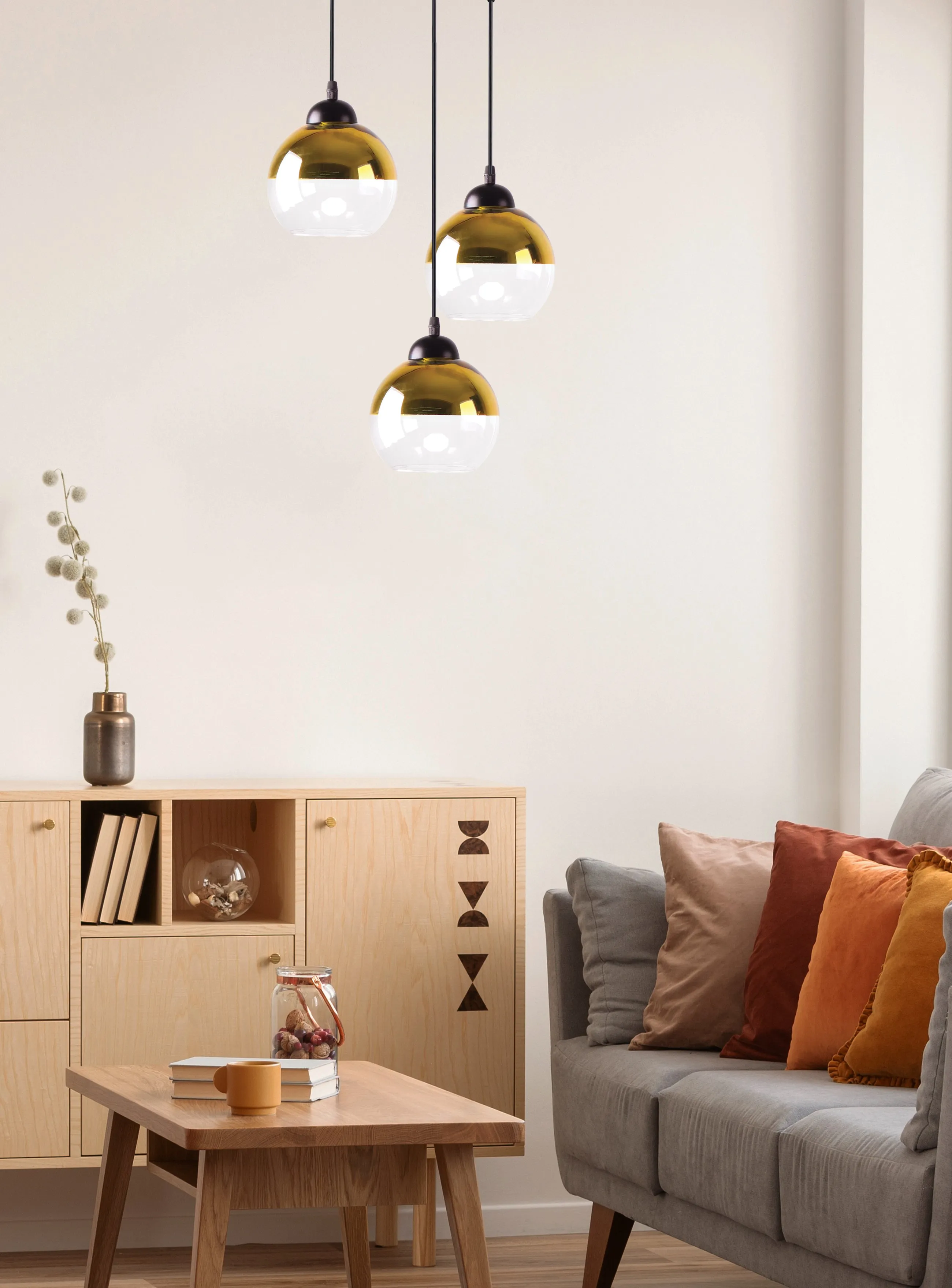CONTESSA LAMPA WISZĄCA TALERZ CZARNY 3X40 E27 KLOSZ ZŁOTY - obrazek 2