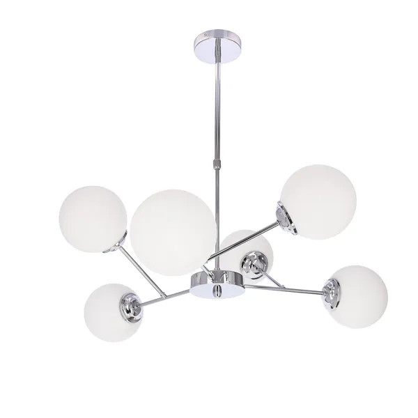 BELWEDER lampa wisząca sufitowa 6x40W E14 chromowana oprawa biały klosz elegancka klasyczna do salonu sypialni jadalni żyrandol styl glamour