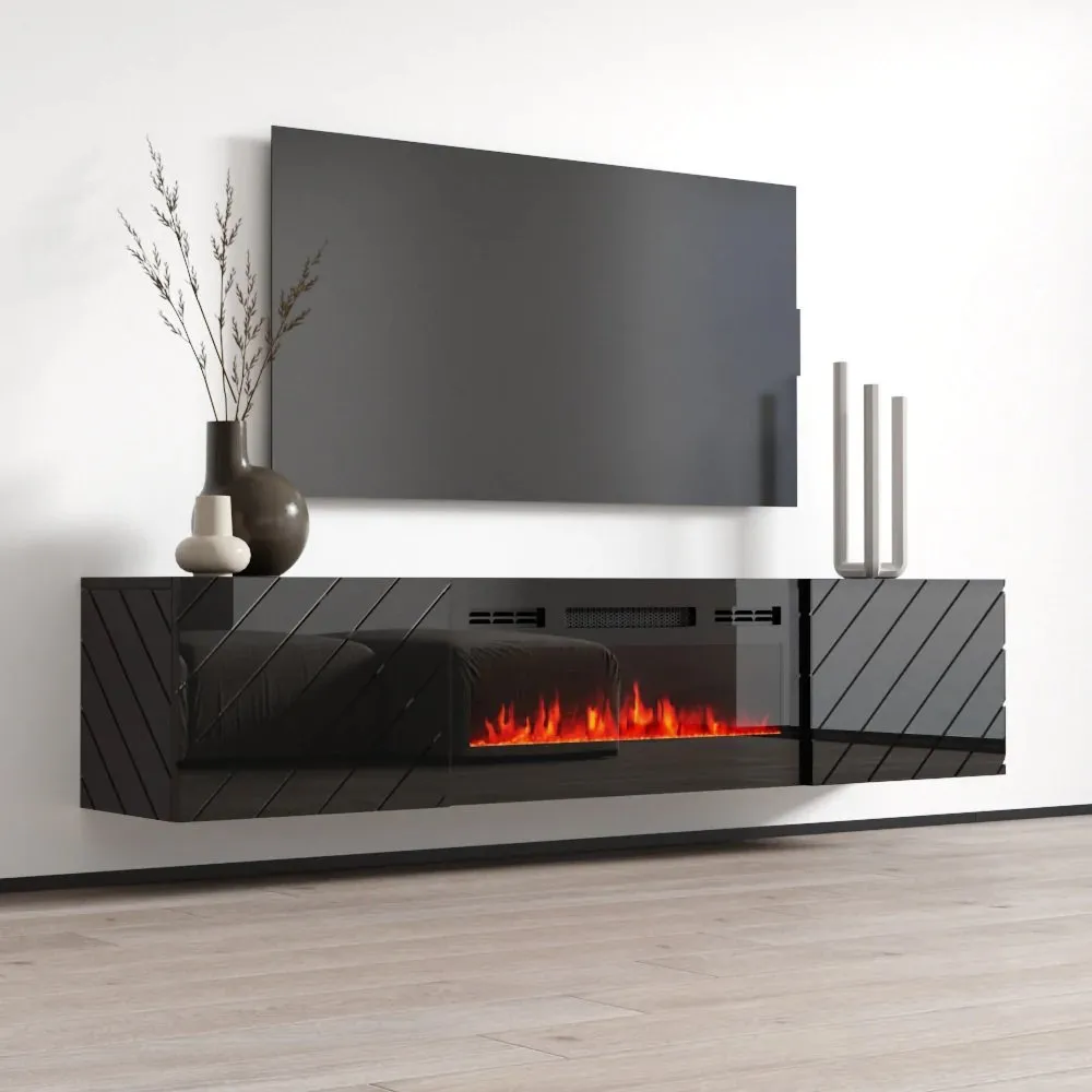Komoda RTV LUXO EF czarna / kominek czarny - obrazek 3