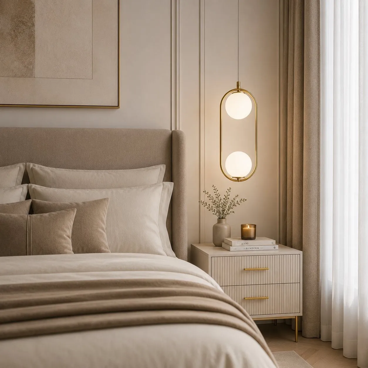 Lampa wisząca COSTA DUO 50 cm - złoty stelaż, dwa klosze - obrazek 2