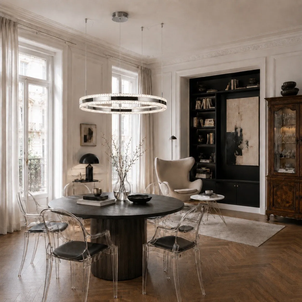 Lampa wisząca ARKADIA LED 80 cm - tytanowa z kryształowym pierścieniem - obrazek 2